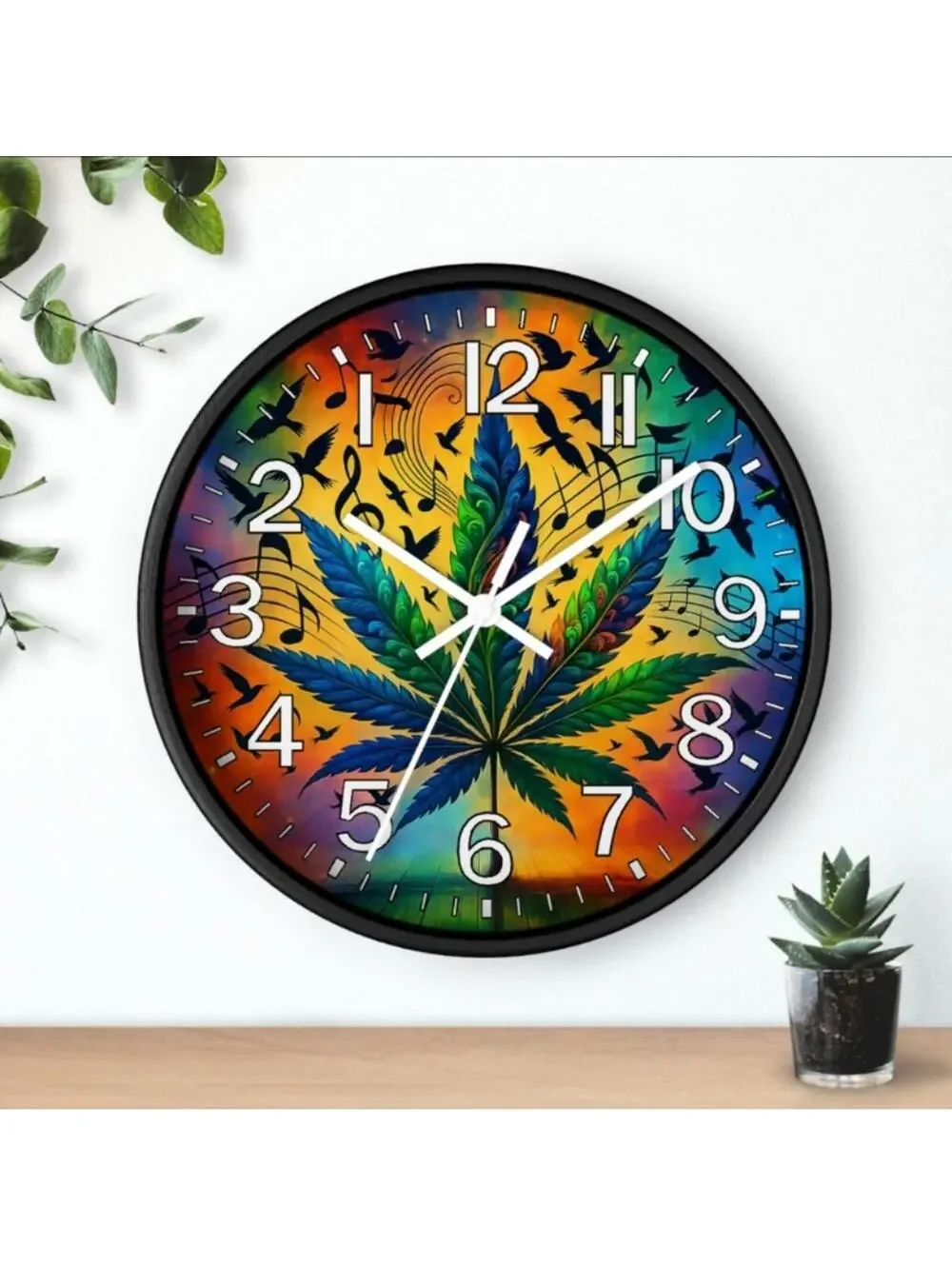 Reverse Ticking Good Leaf Glow In The Dark Wall Clock New!